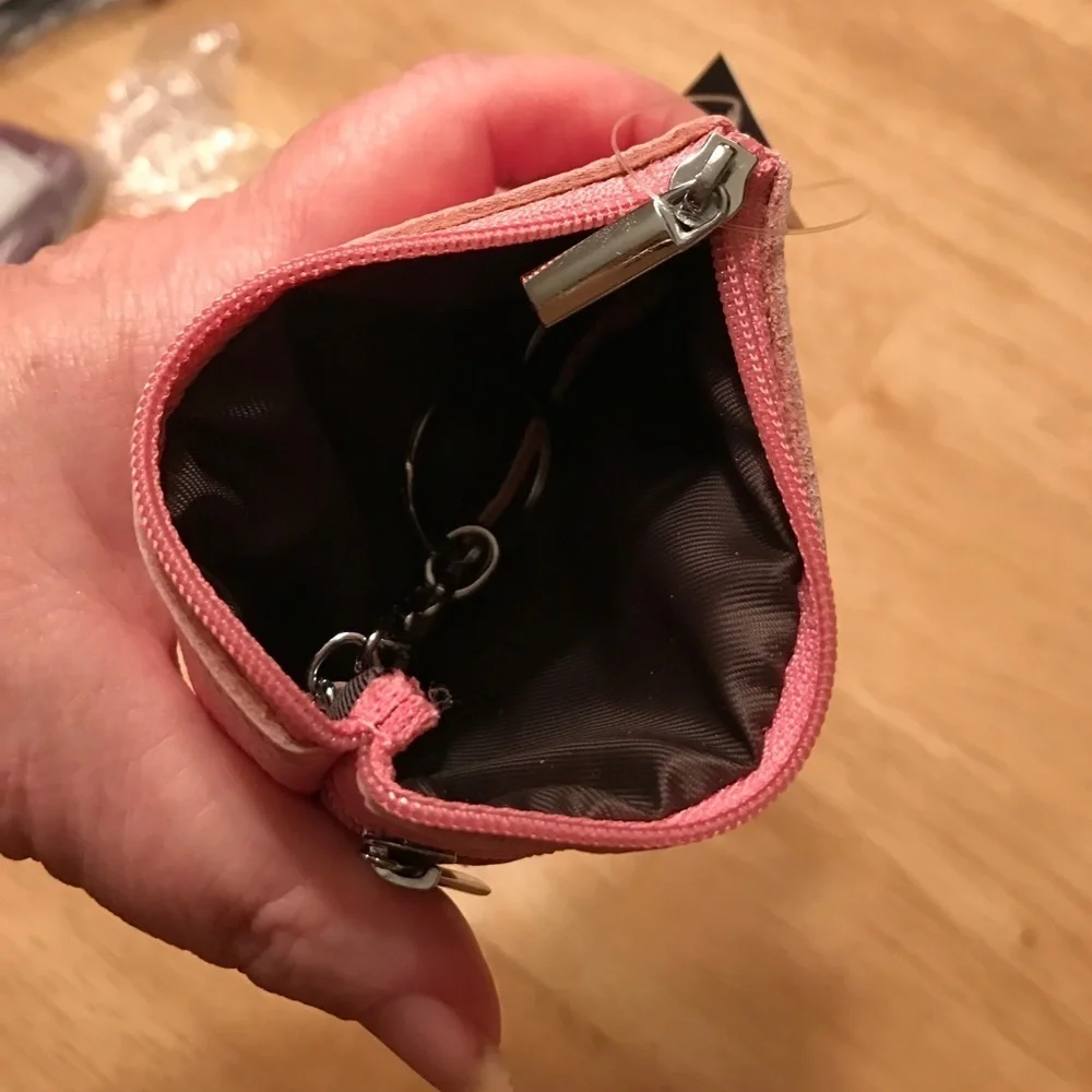 Pink Real Leather Coin Purse Key Ring